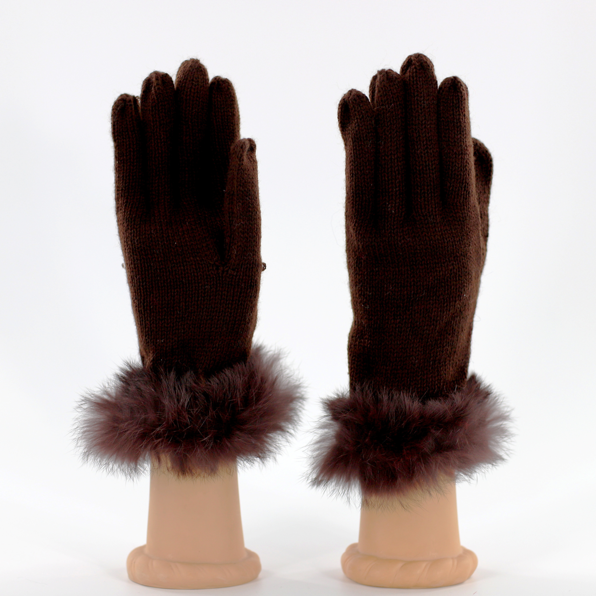 Gloves with Rabbit Fur Cuff - Brown