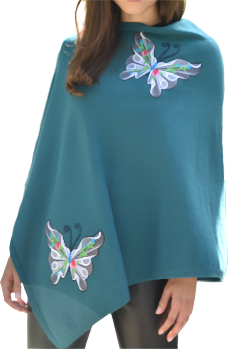 Knitted Poncho with Butterfly Embroidery
