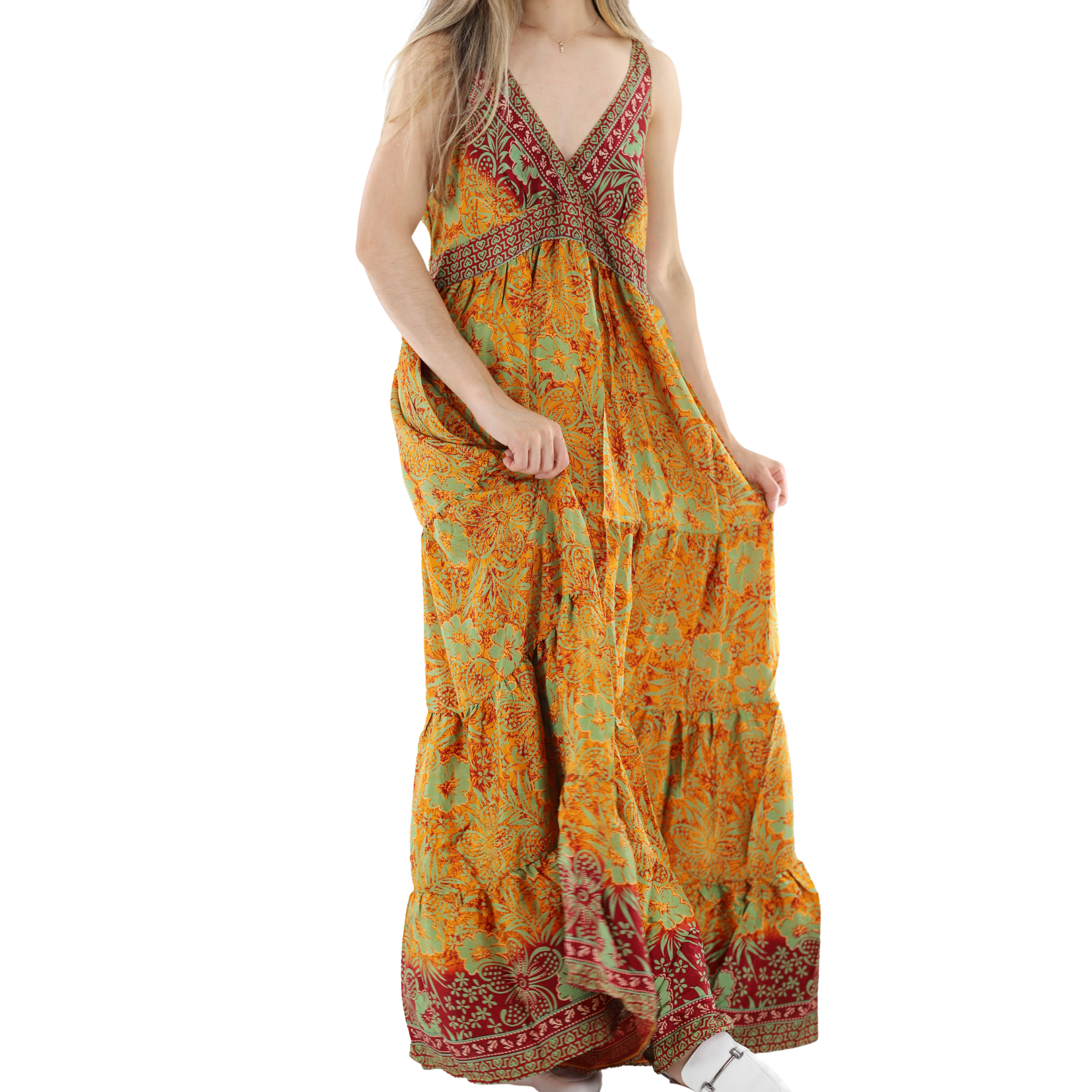 Floral 'Carina' Maxi Dress with V-Neckline