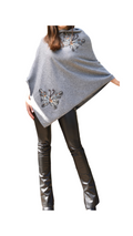 Knitted Poncho with Butterfly Embroidery