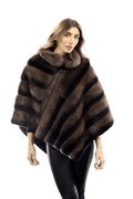 La Fiorentina -  Two Tone Rex Rabbit Poncho with Zipper - Brown
