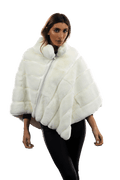 La Fiorentina -  Two Tone Rex Rabbit Poncho with Zipper - White