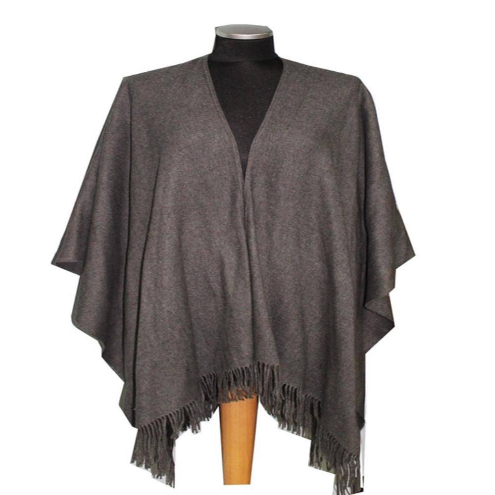 Solid Fringe Ruana-Grey